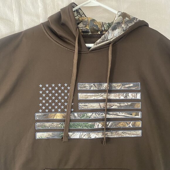 Realtree Buckhorn River Hoodie Mens XXL Brown Fleece Camo Flag Patriotic - Picture 4 of 11